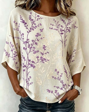 Bluse Rund Hals Patchwork Løs
