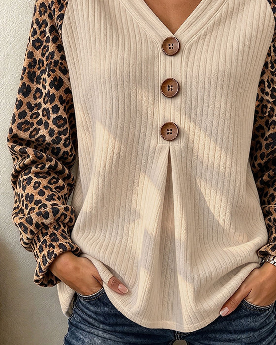 Top V-Hals Leopard Knap