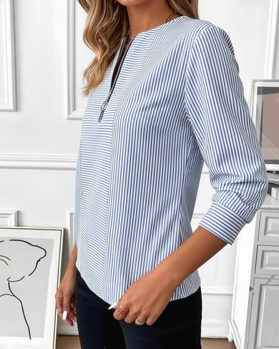 Bluse Stribet Patchwork Lynlås Op