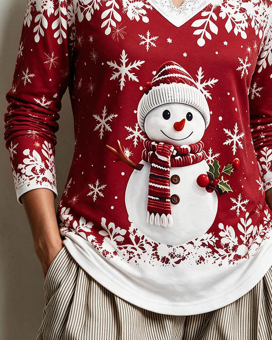 Top V-Hals Blondekant Julestil