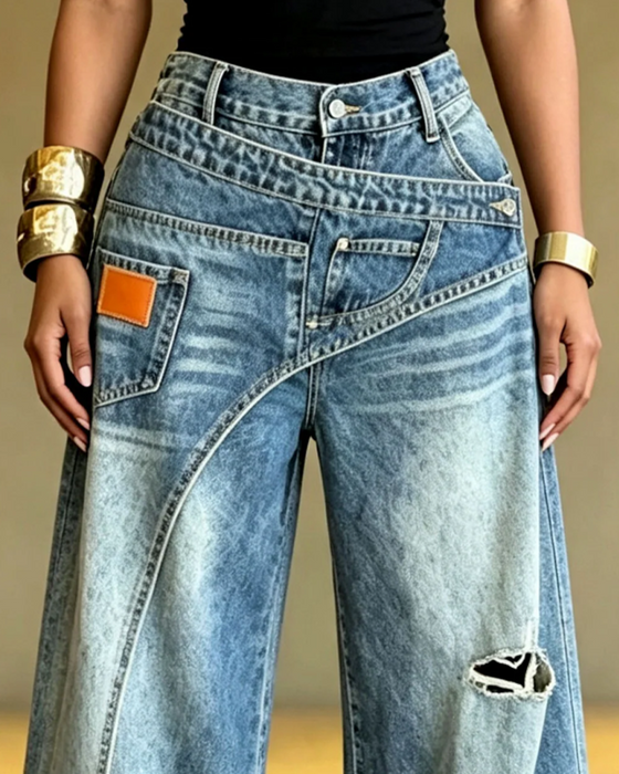 Bukser Uregelmæssig Revne Denim Lange