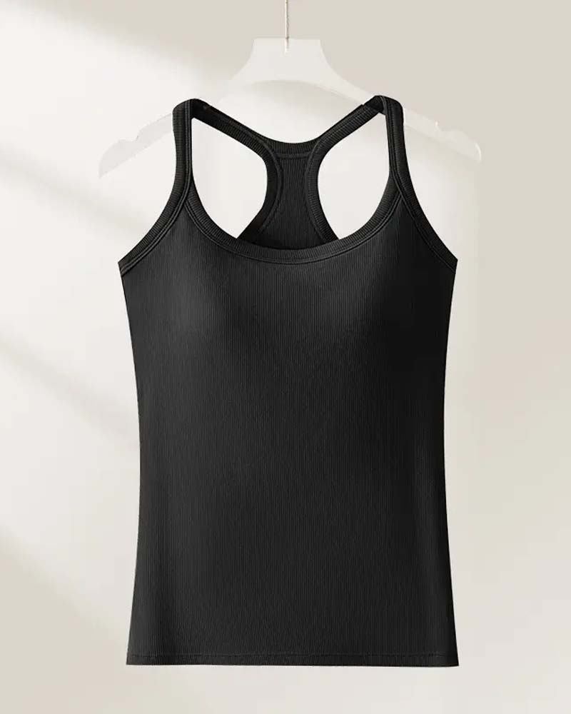 Tanktop Indbygget Bh Ribstrikket Ensfarvet