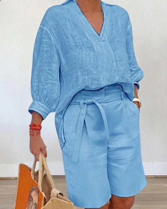 Sæt Ensfarvet Casual Shorts
