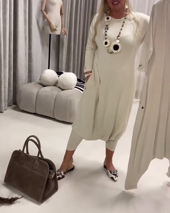 Jumpsuit Ensfarvet Langærmet Afslappet