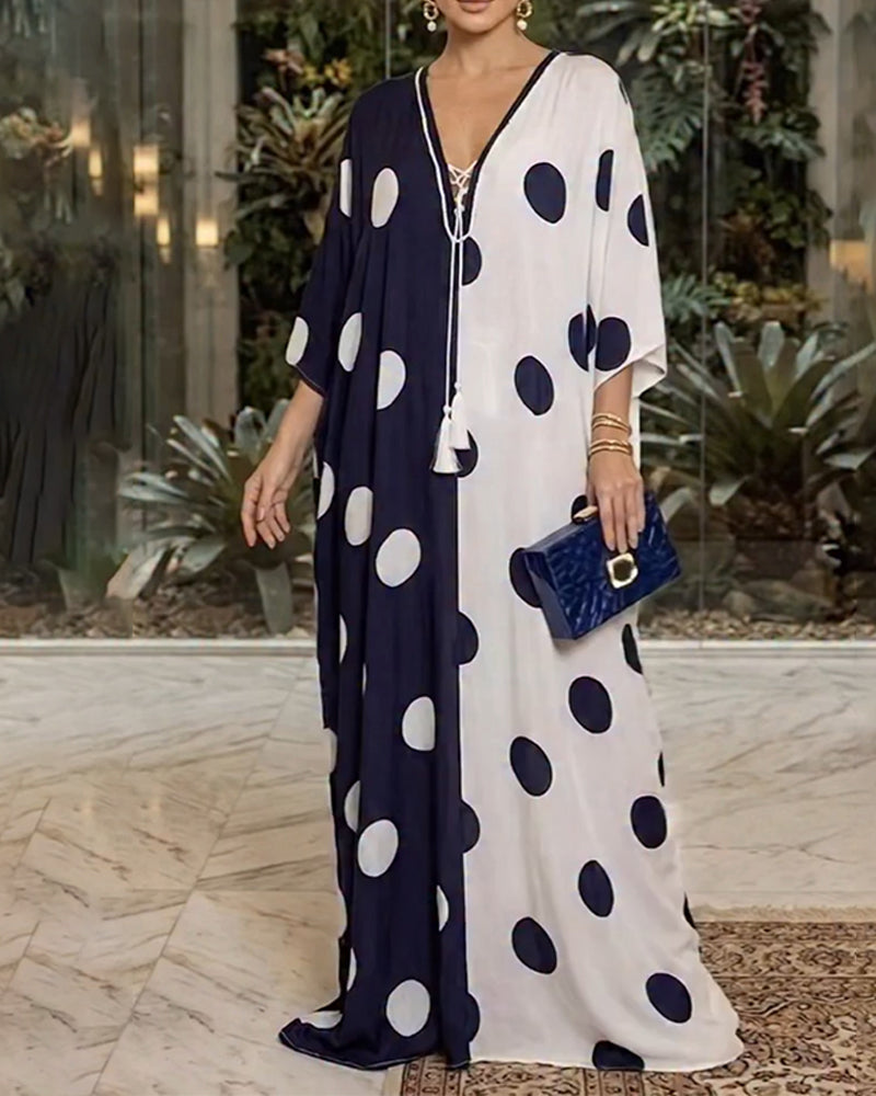 Kjole V-Hals Stor Polka Dot Casual