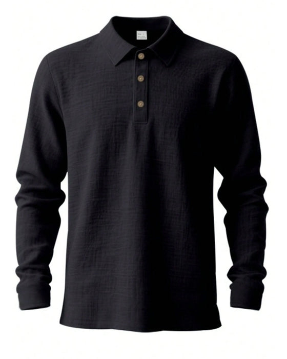 Skjorte Herre Letvægt Løs Hør Langærmet Polo