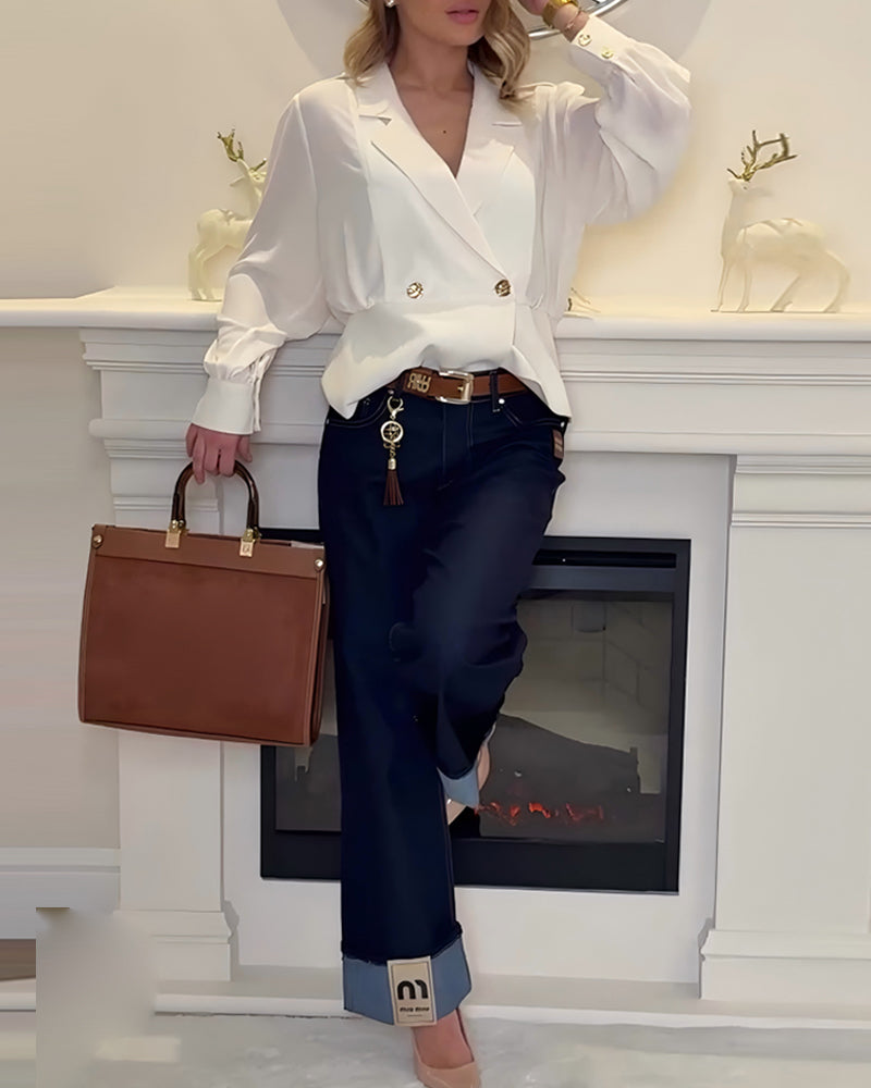 Topp Ensfarvet Elegant Jakkesætskrave