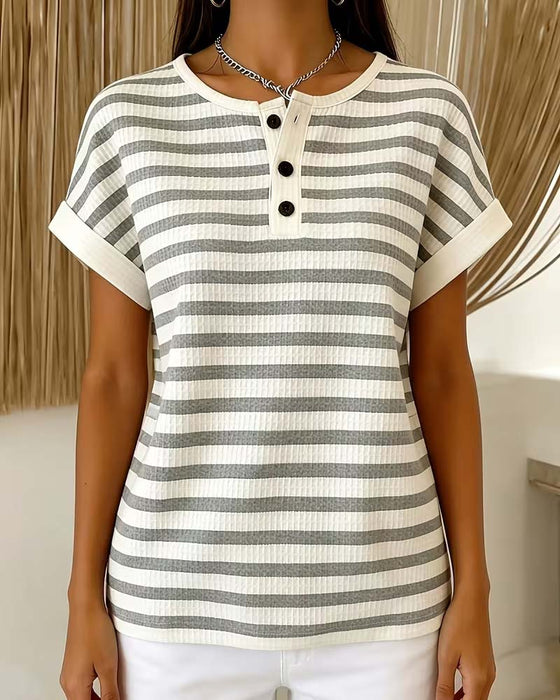 T-Shirt Stribet Vaffel Henley