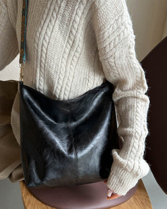 Vintage bucket bag med stor kapacitet og skulderstrop