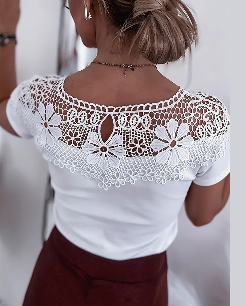 T-Shirt Hollow Out Blonder Patchwork