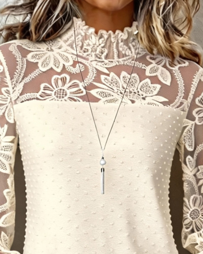 Top Tredimensionel Blomstret Knipling Langærmed