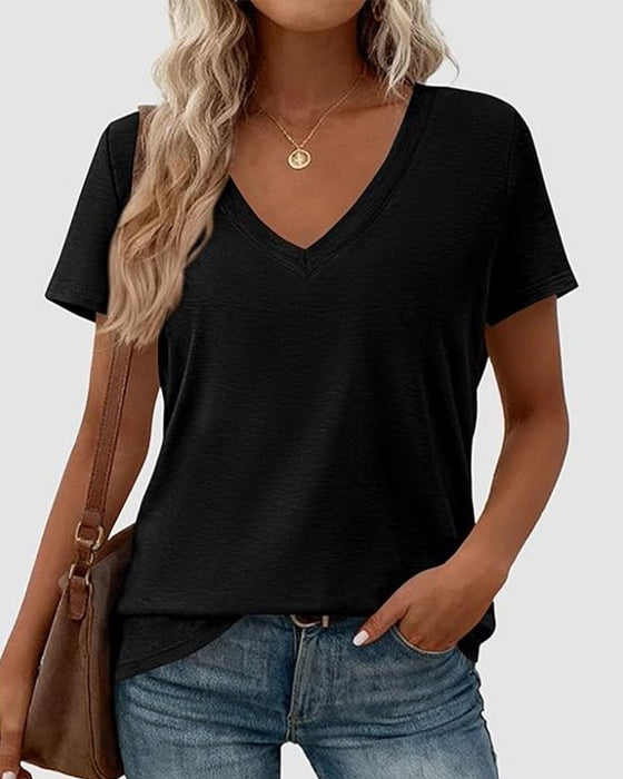 T-Shirt Pullover V-Hals Ensfarvet