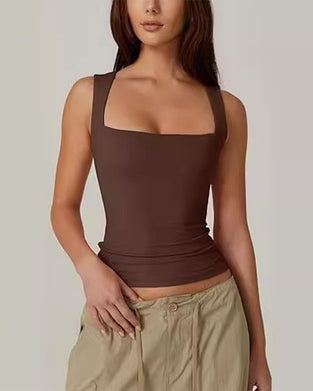 Tank Top Firkantet Hals Ribbet Ensfarvet