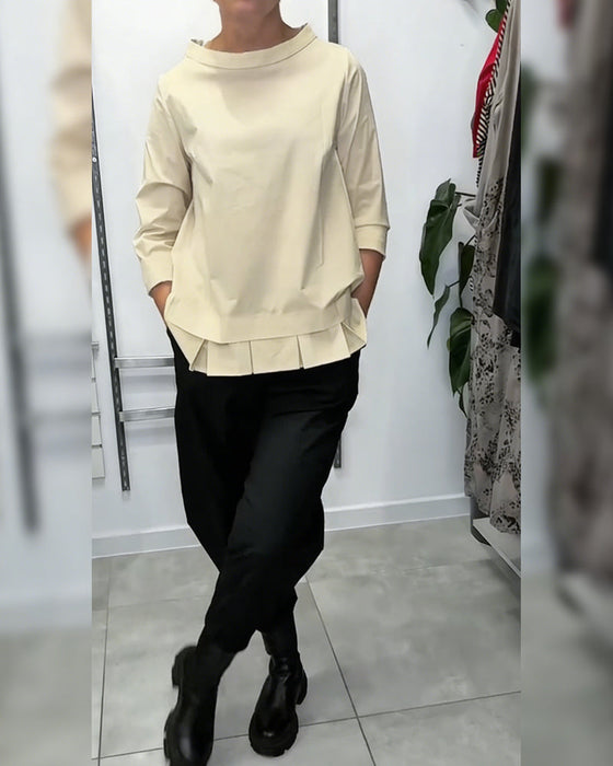 100% Bomuld Bluse Vid Krave Ensfarvet Casual