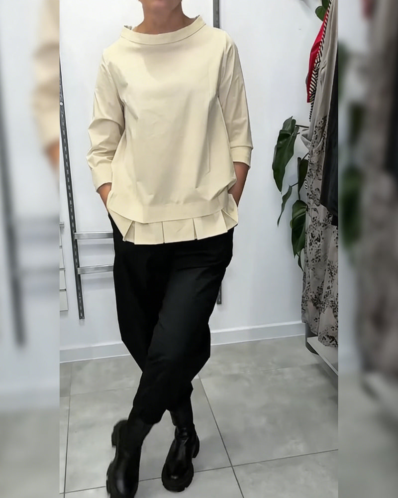 100% Bomuld Bluse Vid Krave Ensfarvet Casual