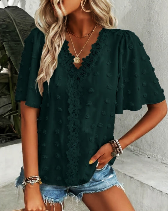 Bluse Sammenføjet Jacquard Flæseærme