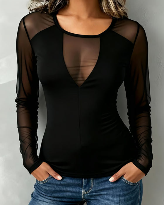 Bluse V-Hals Trendy Lang Ærme