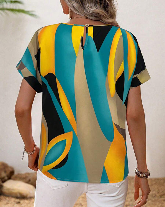 T-Shirt Rund Hals Kontrastprint