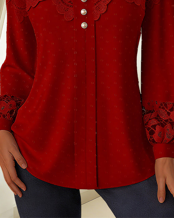 Lossiddende Bluse Med V-Halsudskæring Og Indsatser