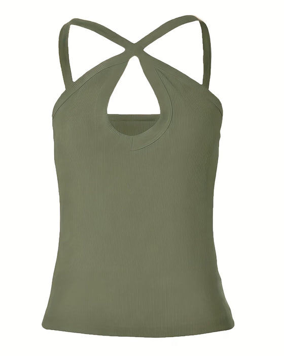 Cami Top Halter Hals Udhulet Ribbet