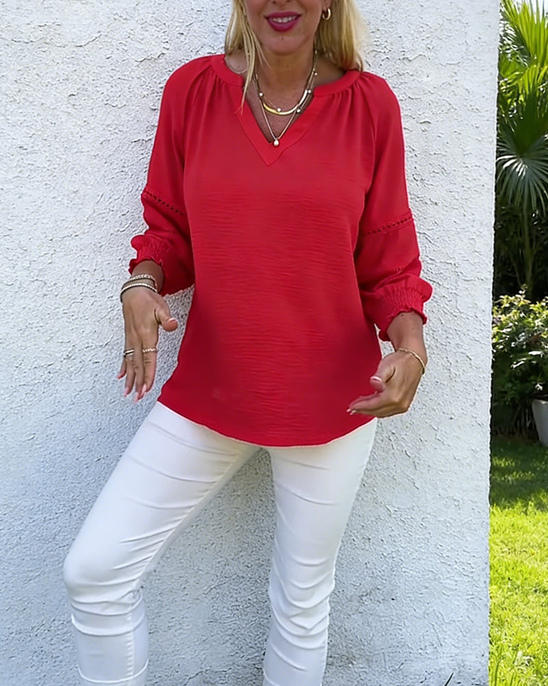 Topp Tre Fjerdedelsærme V-Hals Løs