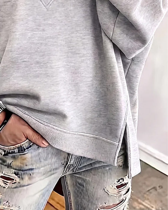 Sweatshirt V-Hals Fri Skulder Asymmetrisk Slids