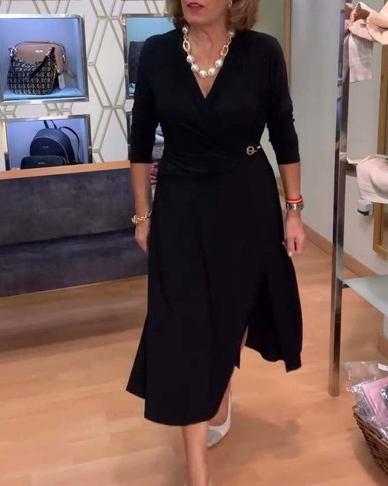 V-hals Tætsiddende Talje Slids Kjole