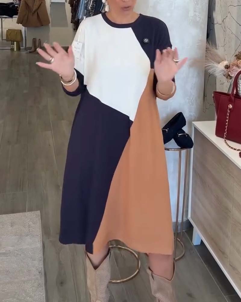 Kjole Stilfuld Løstsiddende Farveblokeret