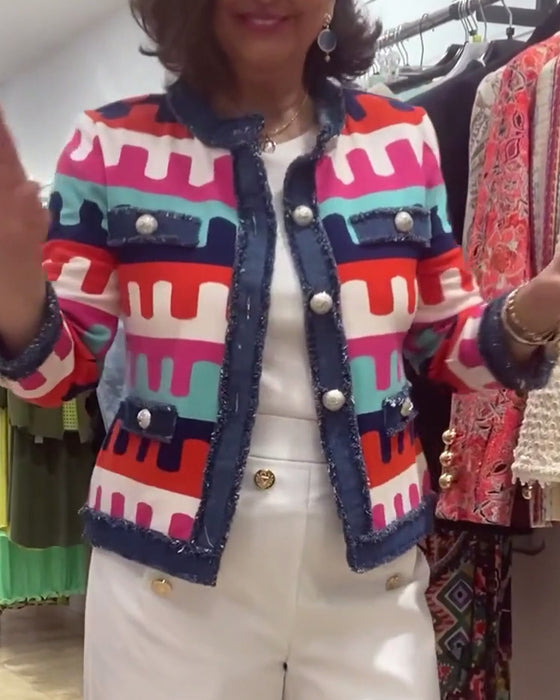 Bølgemønstret jakke med rå kanter