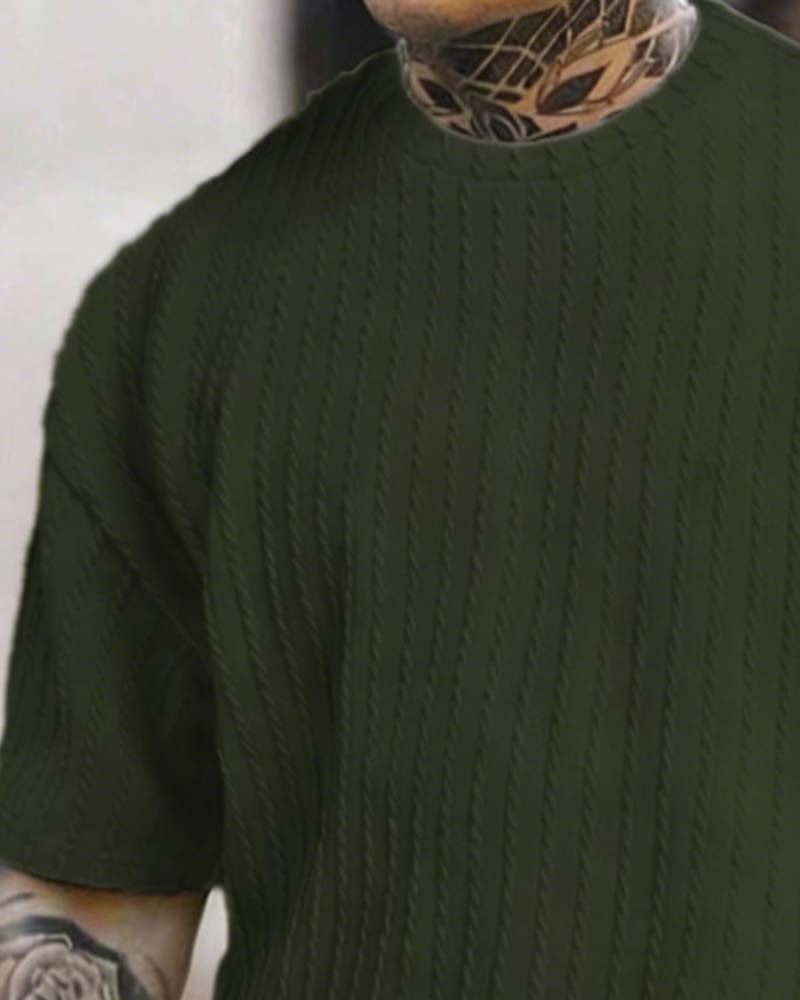 Herres Striberet T-Shirt Og Shorts Toedelt Set