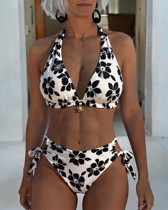 Bikini Hibiscus Tryk Halter