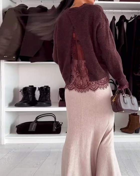 Pullover Med Blondepanel Og Rund Hals