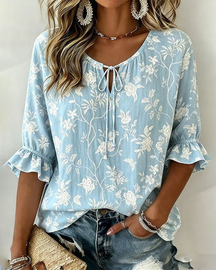 Bluse Bindebånd Ruffle Tryk