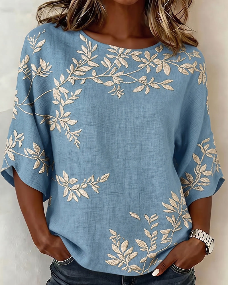 Bluse Rund Hals Flagermusærmer Stribet
