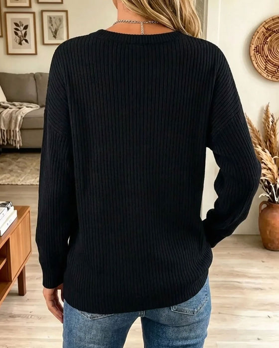 Top Vandret Stribe Casual Lang Ærme