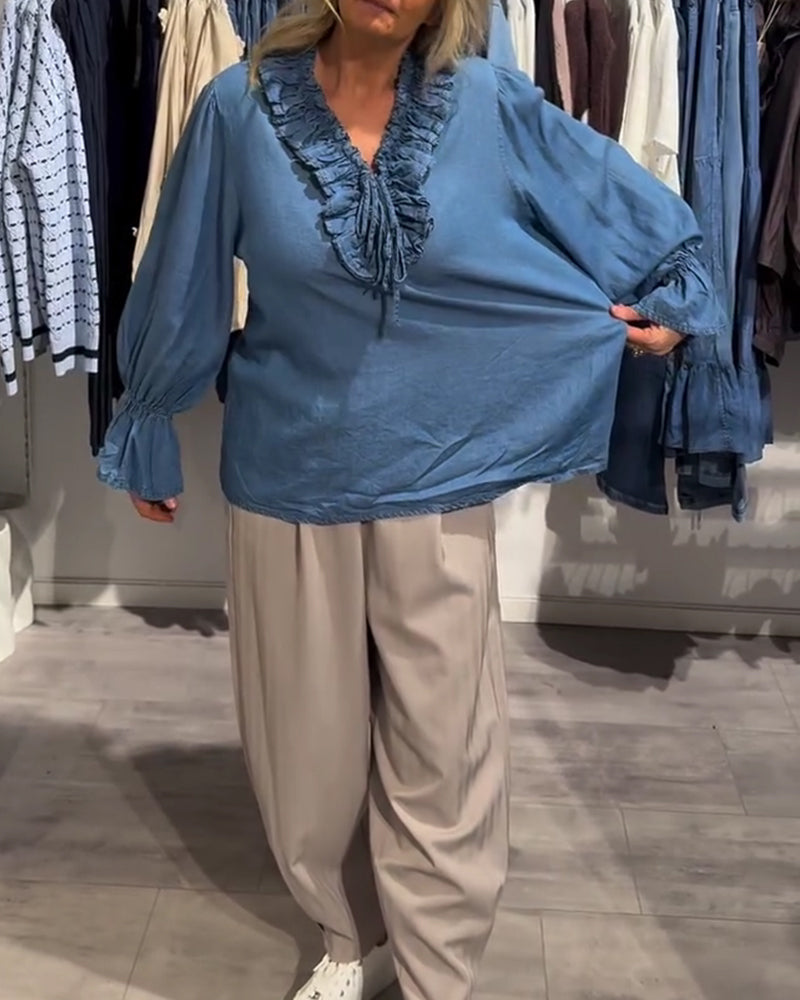 Bluse Rynke Kant Bind Denim