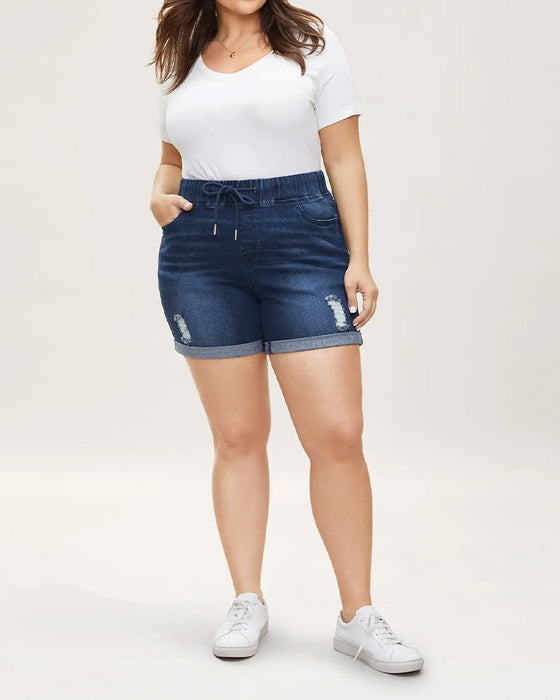 Shorts Elastisk Talje Revne Jeans