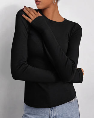 T-Shirt Rund Hals Slim Fit Lang Ærme Solid