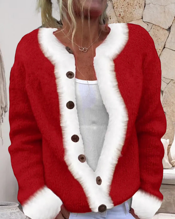 Kontrastfarvet Moderigtig Langærmet Cardigan