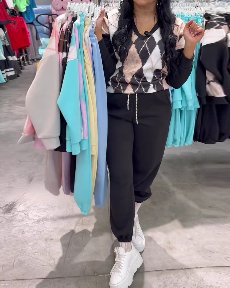 Todelt Sæt Med Rombemønstret Top Og Bukser