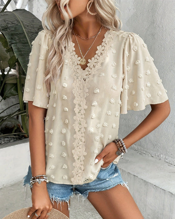 Bluse Sammenføjet Jacquard Flæseærme