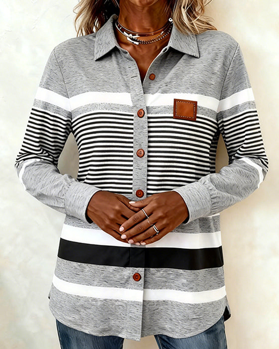 Bluse Krave Kontrast Afslappet Stribet