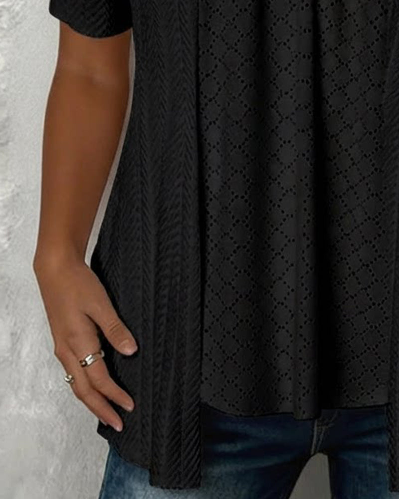 Bluse Falsk Lagdelt Firkantet Hals Hullet Patchwork