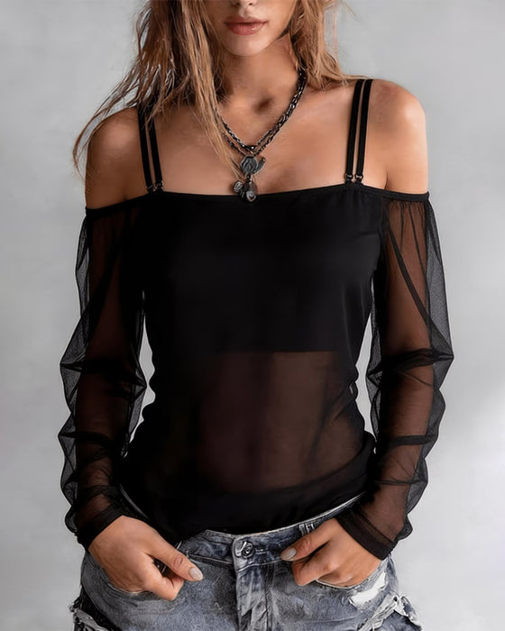 T-Shirt Spagettibånd Off-Shoulder Sheer