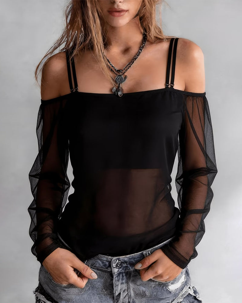 T-Shirt Spagettibånd Off-Shoulder Sheer