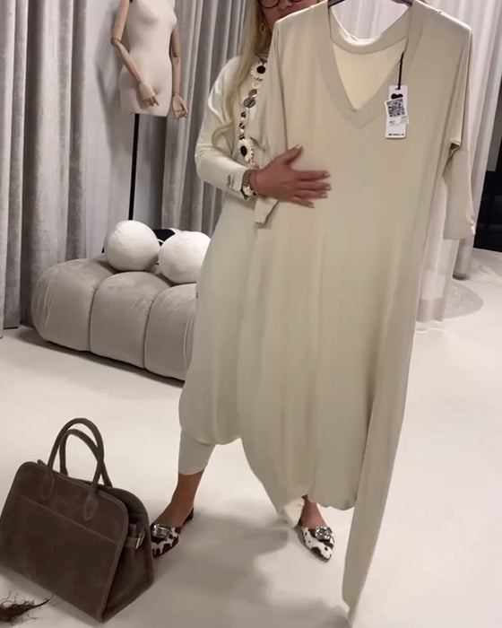 Jumpsuit Ensfarvet Langærmet Afslappet