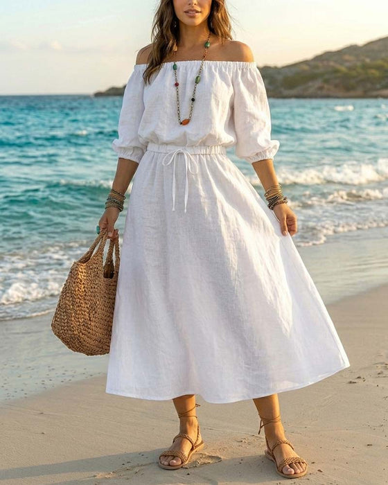 Kjole Off-Shoulder Snøring Talje