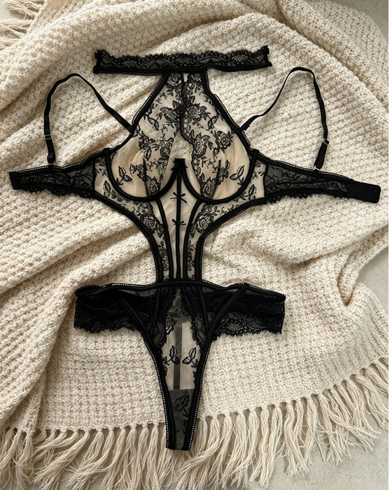 Lingerie Sheer Halter Bodysuit