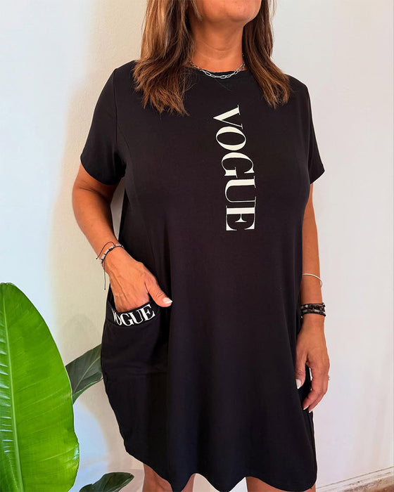 Kjole Casual Korte Ærmer Løs Bogstavtryk