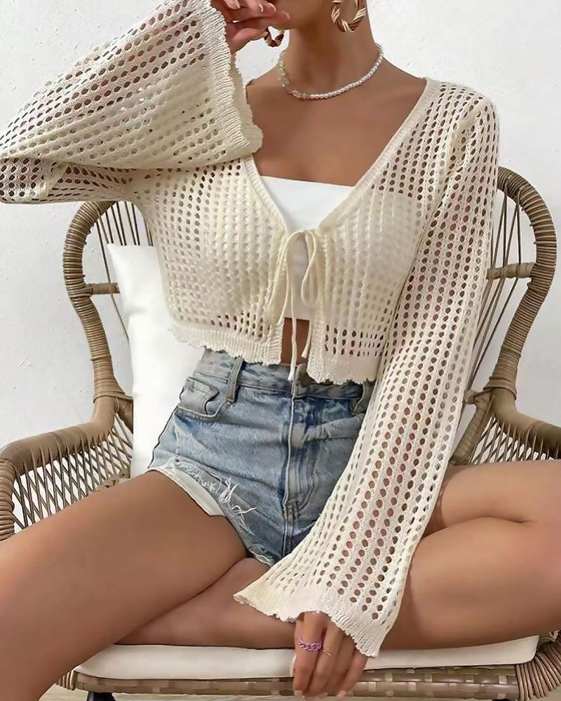 Cardigan Enkel Ensfarvet Hul Ud Strand